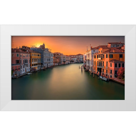 Sunset In Venice White Modern Wood Framed Art Print by Pessotto, Tommaso