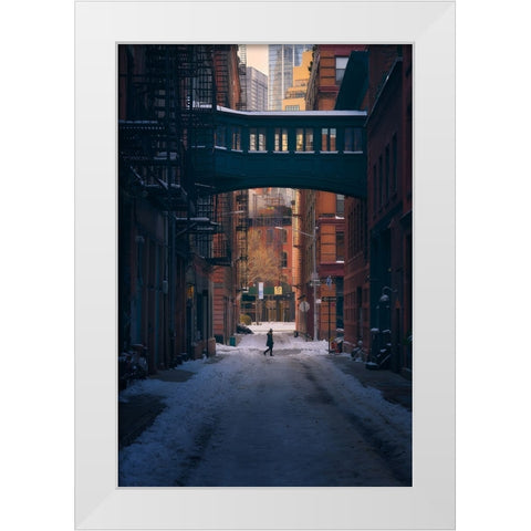 Under The Skybridge White Modern Wood Framed Art Print by De La, Javier