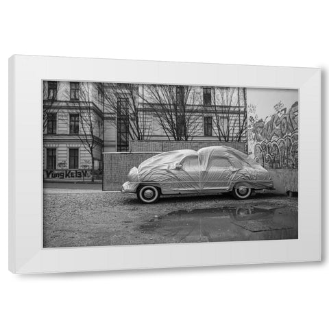 Flying Car White Modern Wood Framed Art Print by Valaris, Kostas