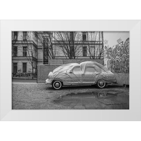 Flying Car White Modern Wood Framed Art Print by Valaris, Kostas