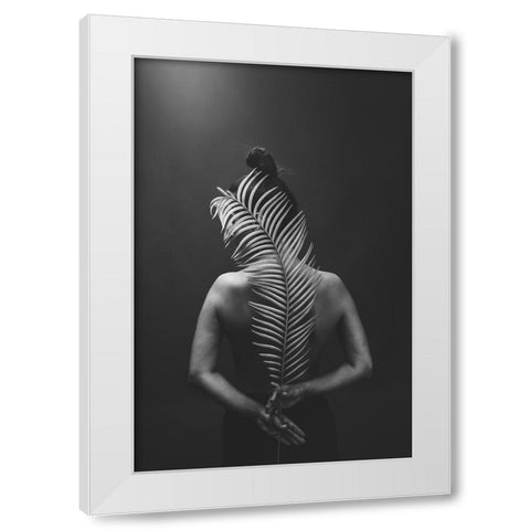 Anna-Valeria With A Leaf White Modern Wood Framed Art Print by Kamenov, Stefan