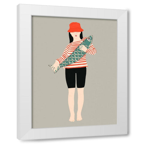 My fish White Modern Wood Framed Art Print by Jotadejai