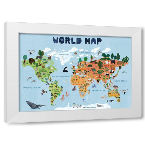 World map for kids White Modern Wood Framed Art Print by Jotadejai