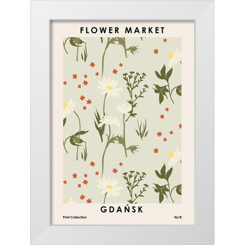 Flower Market GdaA?sk White Modern Wood Framed Art Print by NKTN
