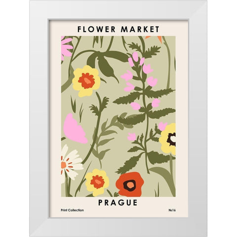 Flower Market Prague White Modern Wood Framed Art Print by NKTN