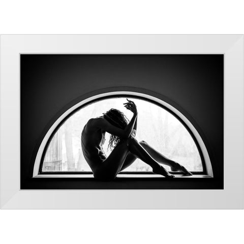 Half Moon White Modern Wood Framed Art Print by JAE