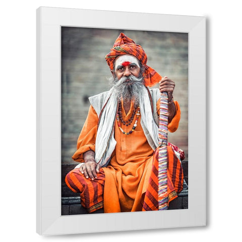 Varanasi Guru White Modern Wood Framed Art Print by Louiz, Milton