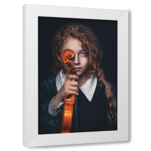 The Daughter A Violinist White Modern Wood Framed Art Print by Avantgarde Awards