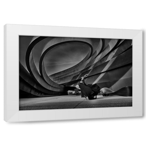 Dance In Circles White Modern Wood Framed Art Print by Abu, Dekel