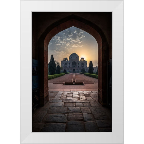 Humayun Tomb - Glowing Frame ! White Modern Wood Framed Art Print by Palaniraman, Ramamurthi
