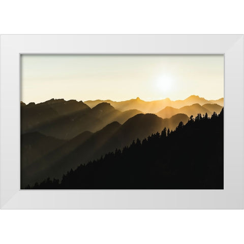 Sunset sun rays over the mountains White Modern Wood Framed Art Print by Yamada, Tomomi