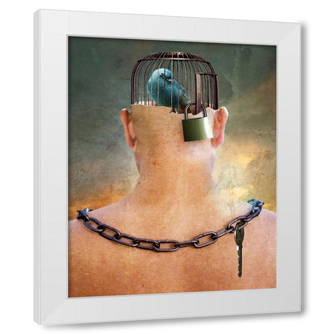 Can you open the imprisoned thought ? White Modern Wood Framed Art Print by Xibiaohuang