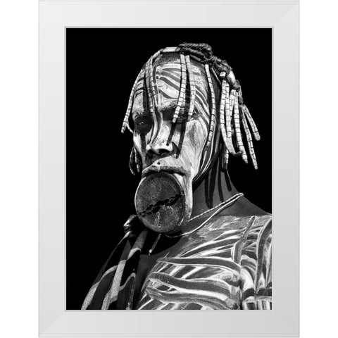 Mursi Woman White Modern Wood Framed Art Print by Perovich, Irene