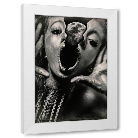 Full Moon White Modern Wood Framed Art Print by Bousca, Bogdan