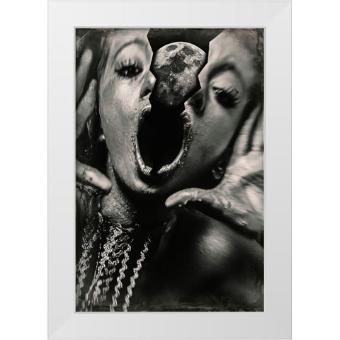 Full Moon White Modern Wood Framed Art Print by Bousca, Bogdan