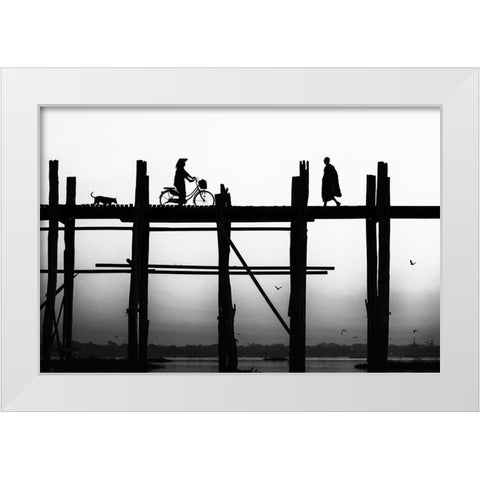 U Bein Bridge White Modern Wood Framed Art Print by Sefer, Emel