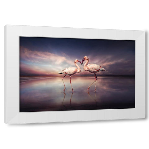 FlamingoLove White Modern Wood Framed Art Print by Egger, Marcel