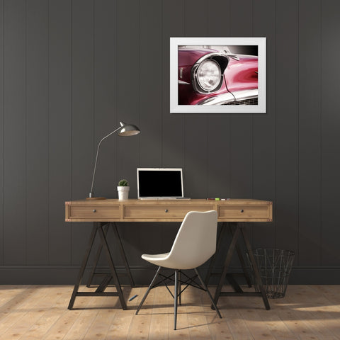 American classic car Bel Air 1957 Headlight White Modern Wood Framed Art Print by Gube, Beate