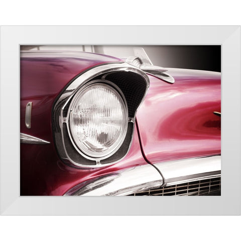 American classic car Bel Air 1957 Headlight White Modern Wood Framed Art Print by Gube, Beate