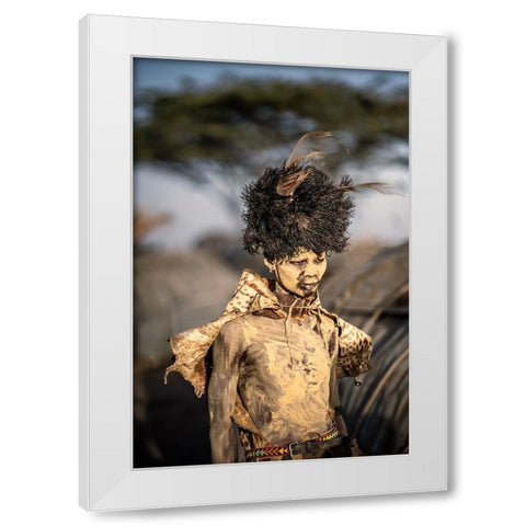Dassenech Man White Modern Wood Framed Art Print by Cole, Trevor