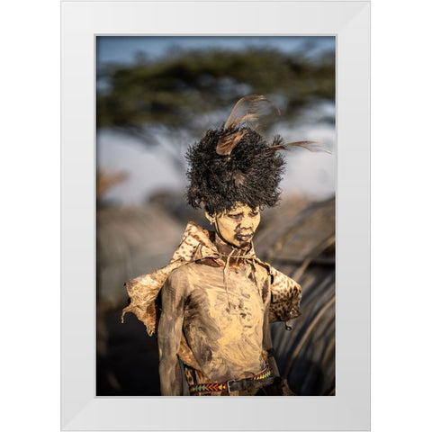 Dassenech Man White Modern Wood Framed Art Print by Cole, Trevor