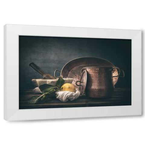 Copper Cookware White Modern Wood Framed Art Print by La Gioia, Bart