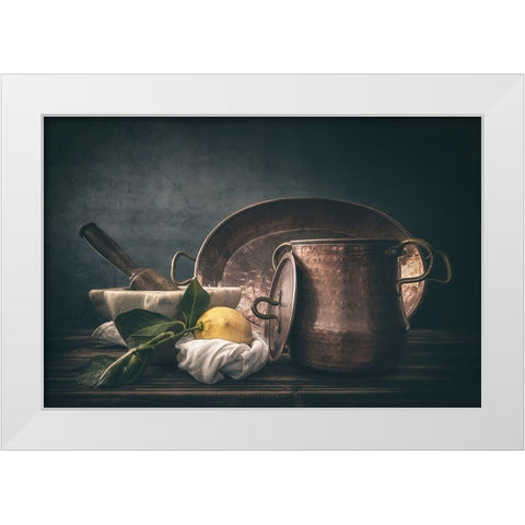 Copper Cookware White Modern Wood Framed Art Print by La Gioia, Bart