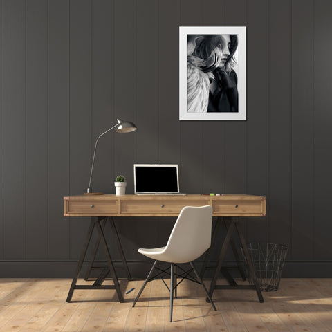 Profiles White Modern Wood Framed Art Print by Bousca, Bogdan