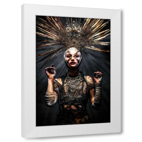 We come in peace White Modern Wood Framed Art Print by Tesching, Klaus