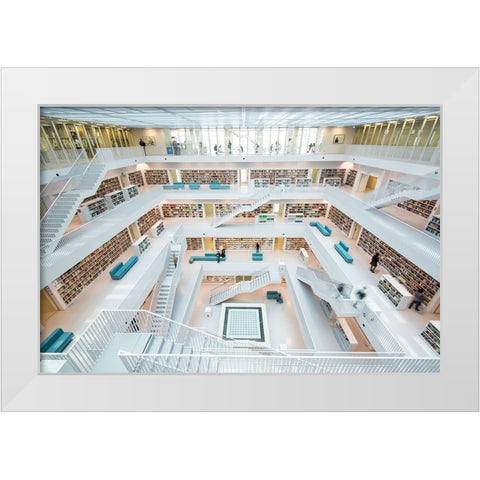library Stuttgart White Modern Wood Framed Art Print by Alicke, Bjoern