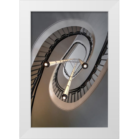 Stairs With Lights White Modern Wood Framed Art Print by Dupont, Isabelle