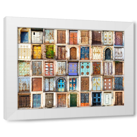 The 45 Doors White Modern Wood Framed Art Print by Turkistani, Hanaa