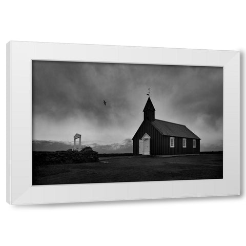 Black church White Modern Wood Framed Art Print by Uhrin, Milan