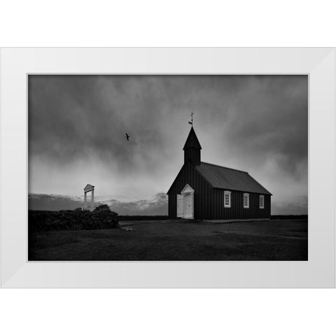 Black church White Modern Wood Framed Art Print by Uhrin, Milan