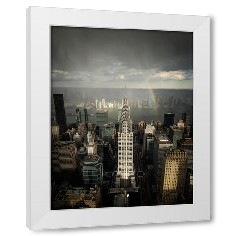 Rainbow Above Chrysler Building White Modern Wood Framed Art Print by Fahmy, Ahmed