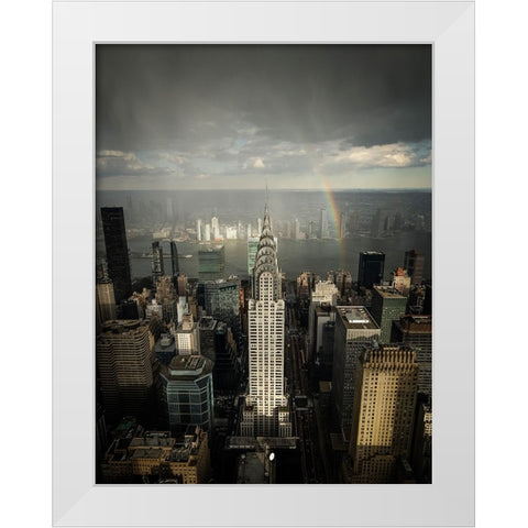 Rainbow Above Chrysler Building White Modern Wood Framed Art Print by Fahmy, Ahmed