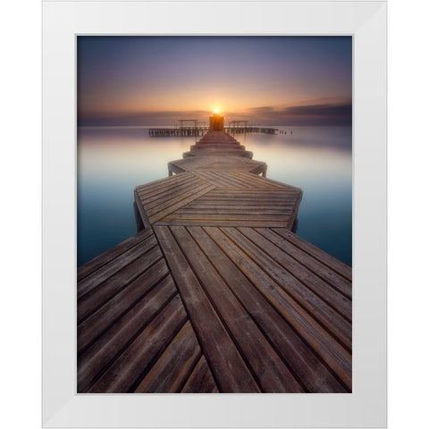 Palkway in the sun White Modern Wood Framed Art Print by Lopez, Bartolome