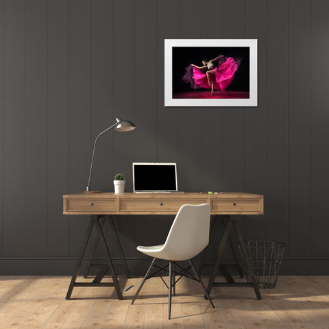 Dancing Pink White Modern Wood Framed Art Print by Suharini, Mieke
