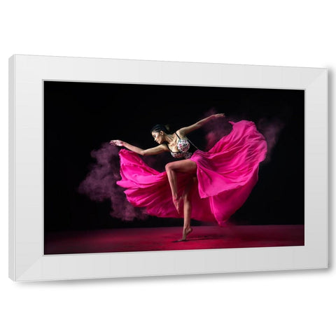 Dancing Pink White Modern Wood Framed Art Print by Suharini, Mieke