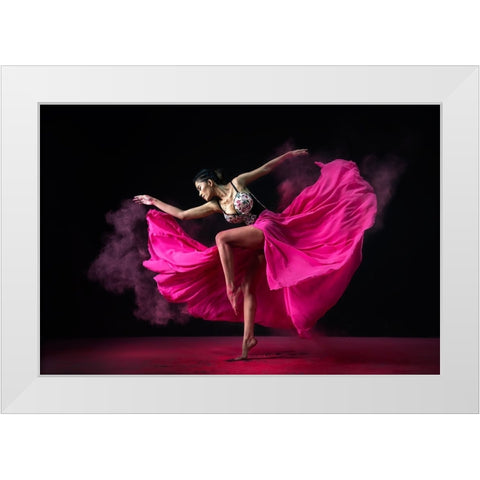 Dancing Pink White Modern Wood Framed Art Print by Suharini, Mieke