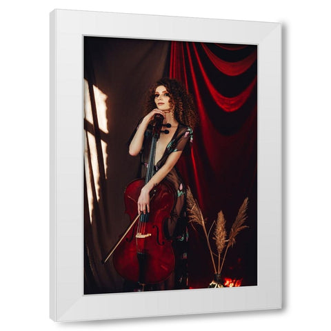 The Red Cello White Modern Wood Framed Art Print by Bolgov (Axe), Ruslan