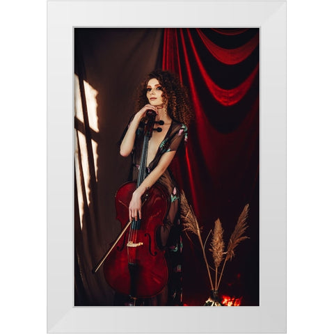The Red Cello White Modern Wood Framed Art Print by Bolgov (Axe), Ruslan