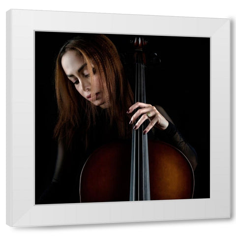 Cellist White Modern Wood Framed Art Print by Arabzadeh, Abbas