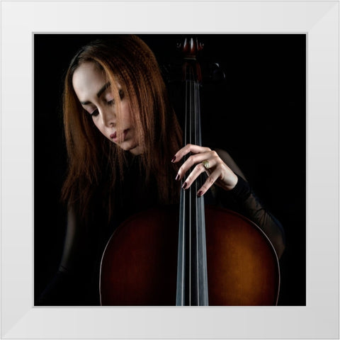 Cellist White Modern Wood Framed Art Print by Arabzadeh, Abbas