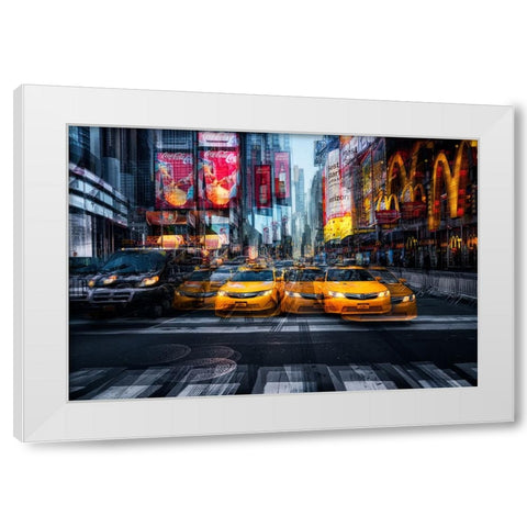 a taxi for christmas White Modern Wood Framed Art Print by Garcia, Helena