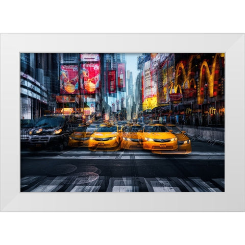 a taxi for christmas White Modern Wood Framed Art Print by Garcia, Helena