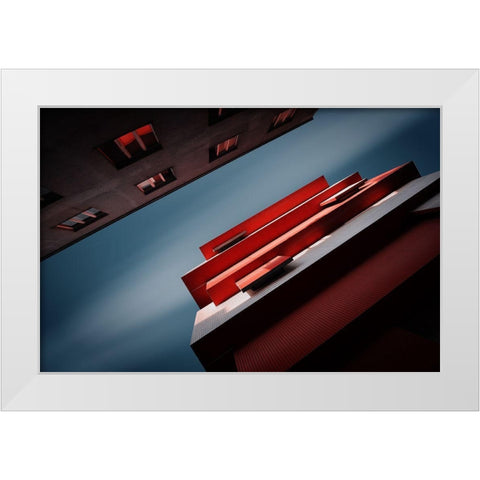 Red White Modern Wood Framed Art Print by Ajkabajka