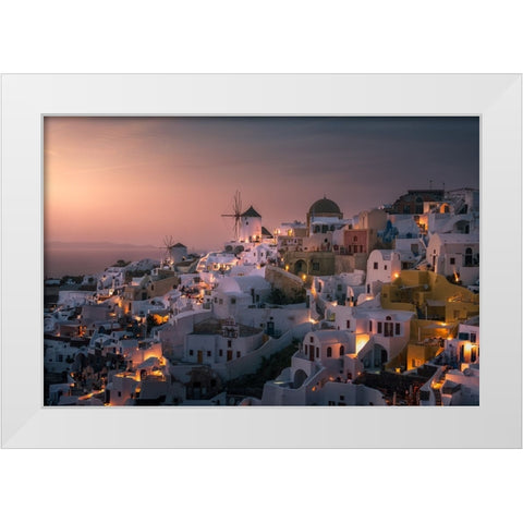 Oia White Modern Wood Framed Art Print by Mathur, Sandeep