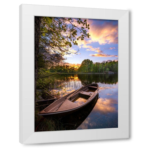 Reflection in the boat White Modern Wood Framed Art Print by Lindsten, Christian