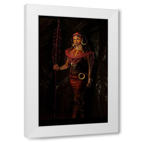 Masai Warrior White Modern Wood Framed Art Print by Chattopadhyay, Debasish